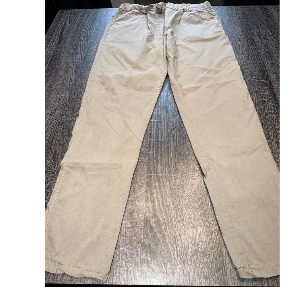 Tempo Paris Beige Pull-On Straight Leg Pants Size L Minimalist Lounge Casual